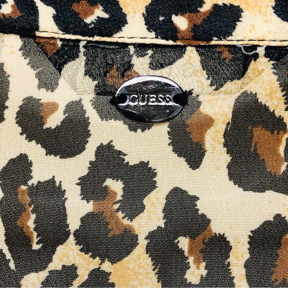 Guess Mobwife Semi Sheer Leopard Print V Neck Long Sleeve Button Front Blouse - Picture 8 of 16